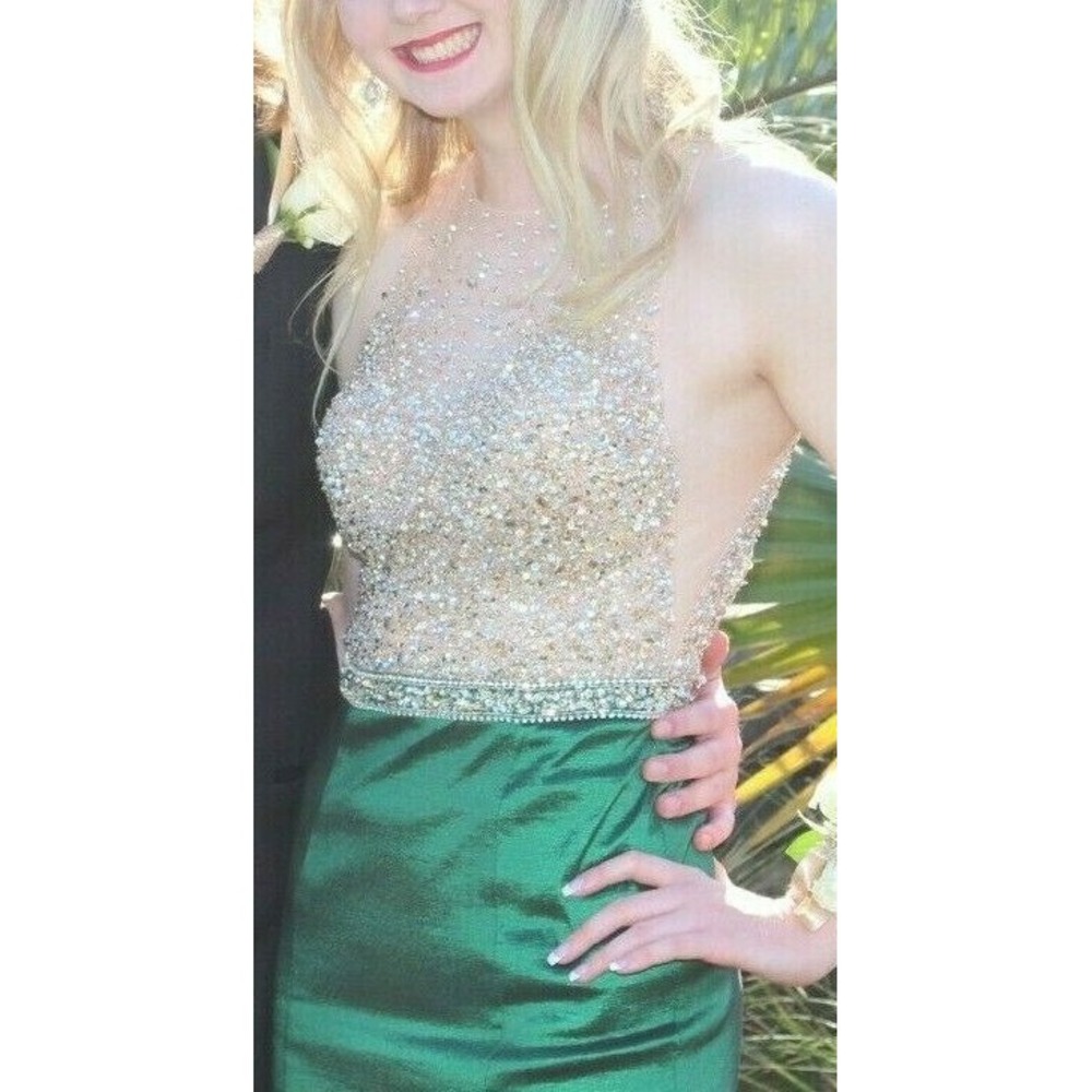 Sherri Hill Dress Womens 2 Crystal Beaded Emerald Green Mermaid Formal Prom
